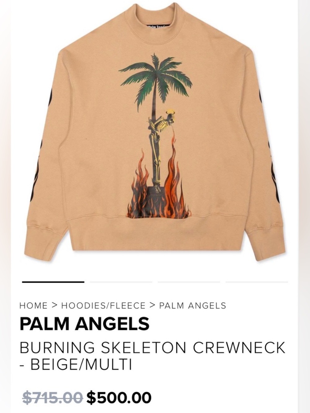 Palm Angels Beige Sweatshirt with Green Palm & Black Skeleton Graphic - Picture 3 of 3